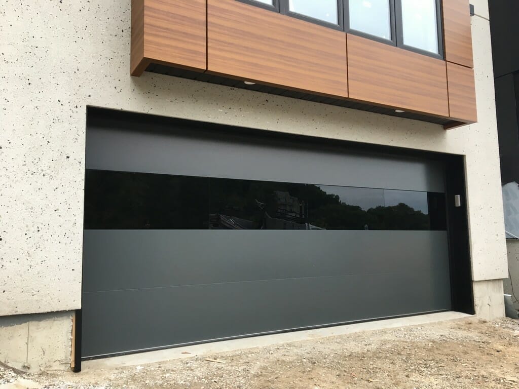 Smooth Black Garage Doors with Glass-Toronto Installation